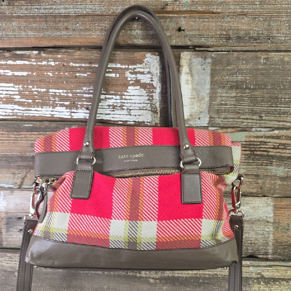 Kate Spade Carmen Highlands Rare 2013 Red Plaid Shoulder Tote In Flannel